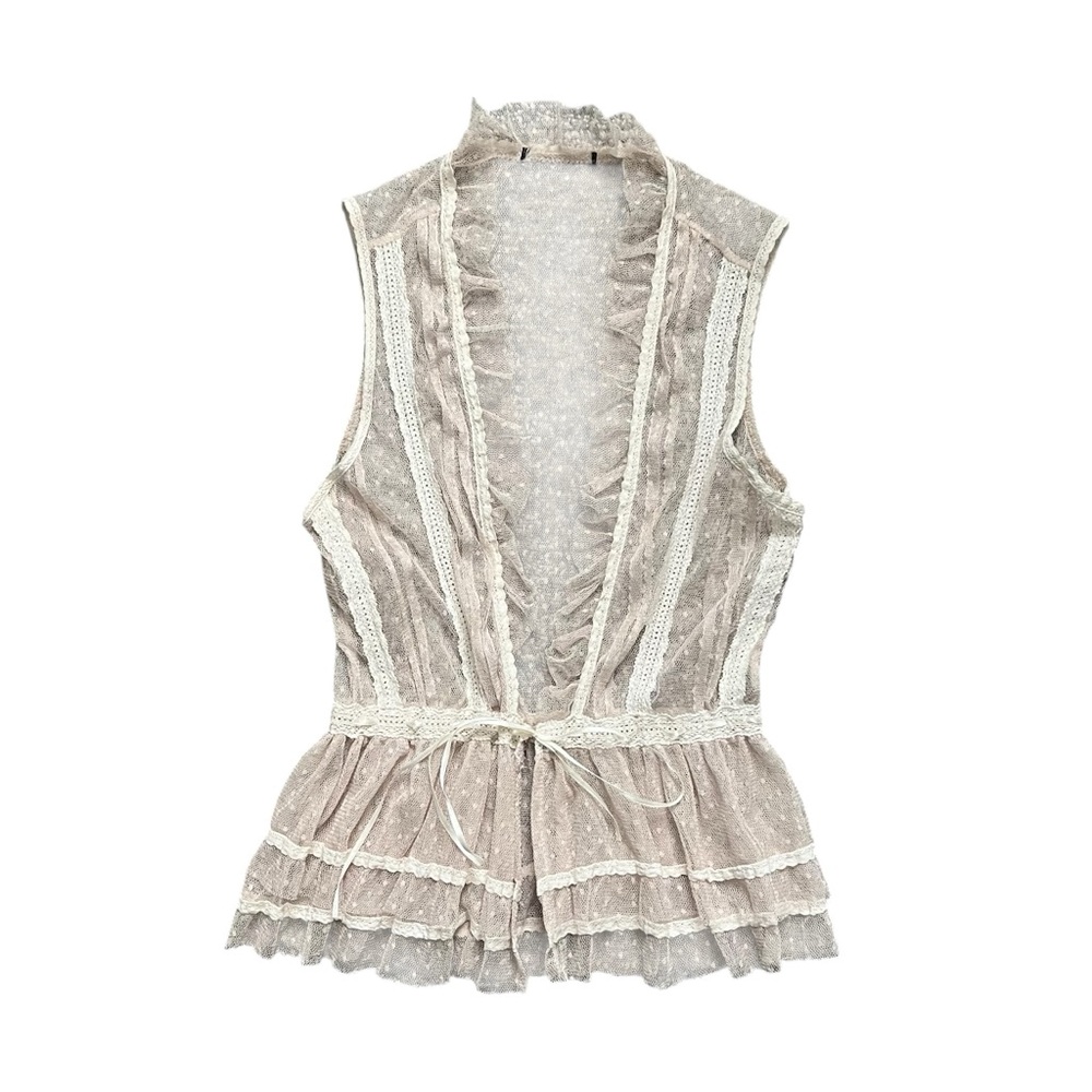 Peplum Sheet Lace Vest in Cream Size XS